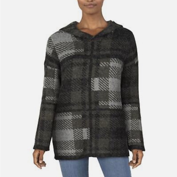 Natural Reflections Women’s Large Metro Gray Plaid Knit Sweater Hoodie Top L - Picture 3 of 12